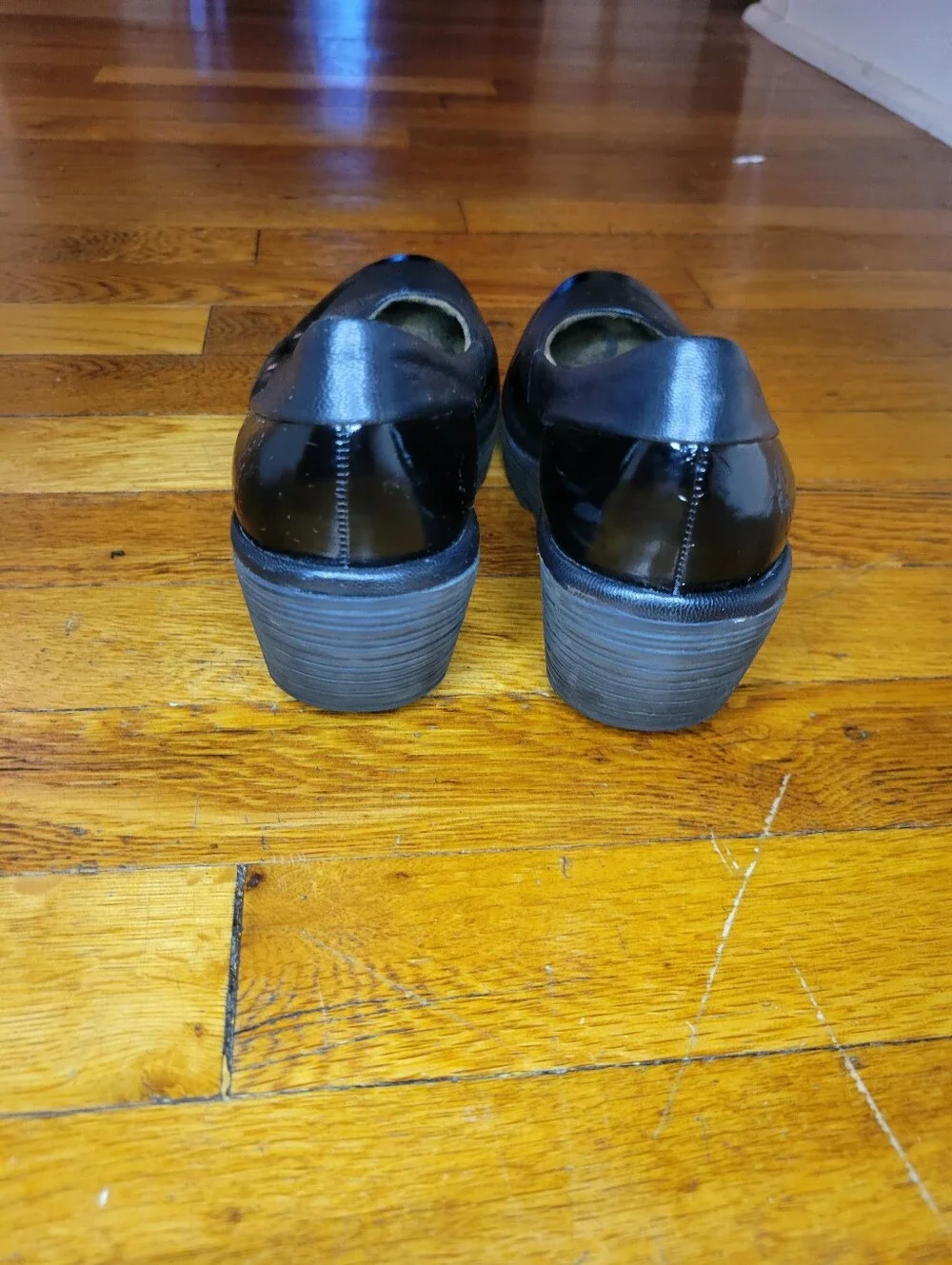 Fly London Yoko Black Patent & Leather Platform Flats Size 7.5/8